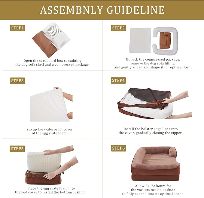 Bedfolks Orthopedic Dog Bed XL, Waterproof Dog Sofa Bed for Extra Large Dogs, Egg Foam Pet Couch Bed with Removable Washable Cover and Nonslip Bottom, Brown-PawvioPets