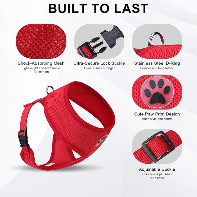 BINGPET No Pull Dog Harness for Small Medium Dogs,All Weather Mesh Step in Vest Harness for Small Dogs,Breathable Mesh Puppy Cat Harnesses,Step-in Air Dog Harness for for Small Dogs,Red,Medium-PawvioPets