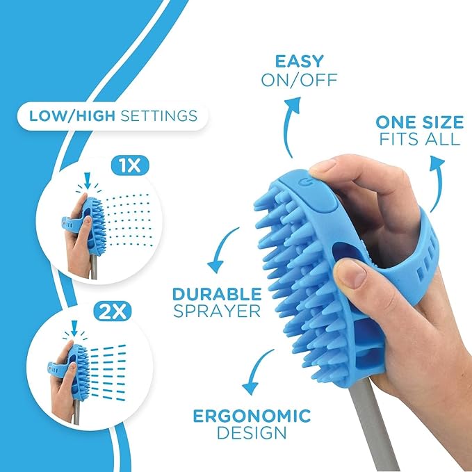 Aquapaw Dog Bath Brush Pro & Dog Shower Attachment - Large Silicone Rubber - Sprayer & Scrubber in One with 8ft Hose Attachment & Shower Wand for Bathing - Pet Bath Supplies-PawvioPets