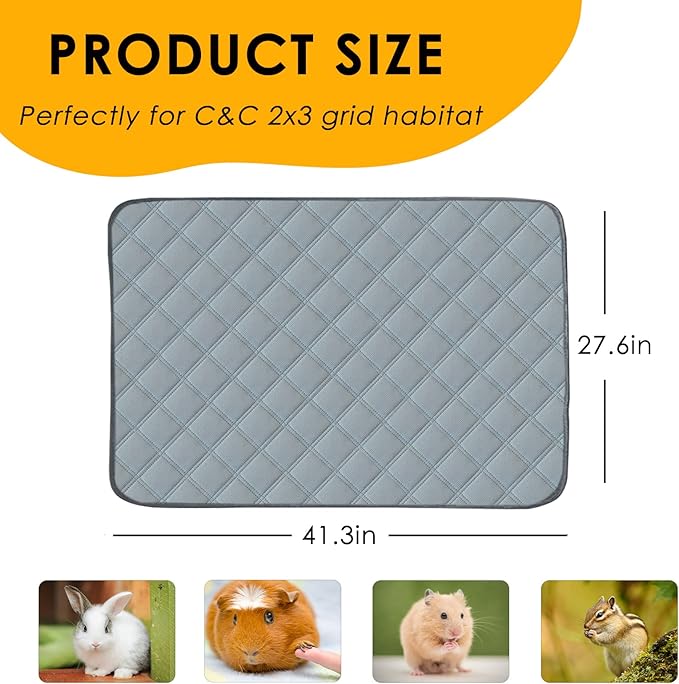 2 Pack Guinea Pig Cage Liners for C&C 2x3 Habitat Washable Guinea Pig Bedding Super Absorbent | Waterproof | Non Slip| Reusable Guinea Pig Pee Pads for Small Animals Cage - 41.3" x 27.6"-PawvioPets