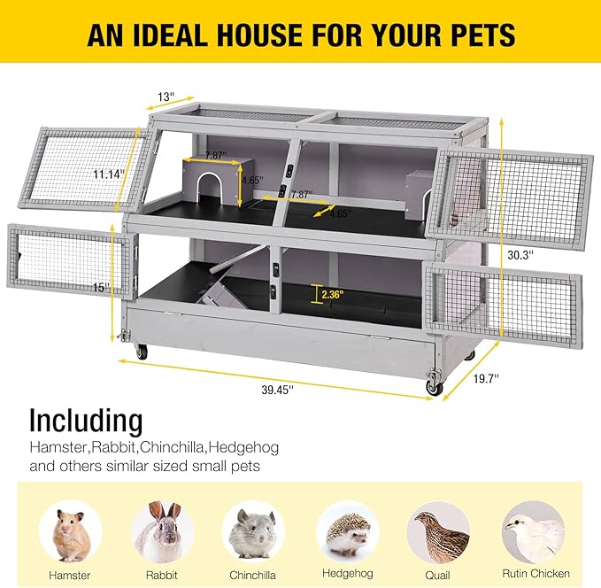 Aivituvin Guinea Pig Cage Chew Proof Hamster Cage Metal Frame Rat House Small Animal Habitat Critter Nation Cage 2 Levels Double Use Movable-PawvioPets