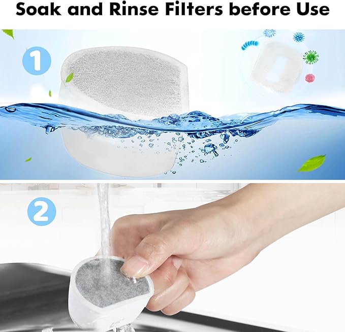 8 Pack Cat Water Fountain Filters Replacement, 4 Carbon Filters and 4 Foam Sponge Pre-Filter Fit for Multiple Ceramic and Stainless Steel Pet Fountains-PawvioPets