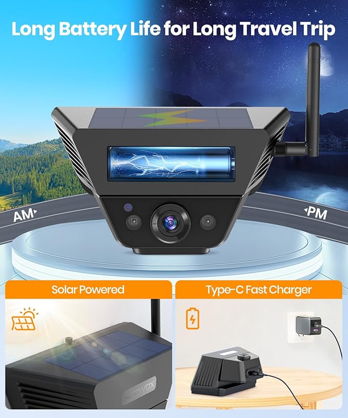 AUTO VOX Wireless Backup Camera Solar Magnetic: with 7.2" DVR 1080P 2 Split Recording Monitor, Dual Antenna Stable Signal,IP69K & 1-Min Install,HD IR Night Vision for Truck, Trailer, RV, Camper-PawvioPets
