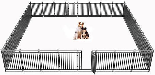 Dog Fence Outdoor Indoor, 40" Inch Height 32 Panels Dog Playpen for Large/Medium/Small Dogs Metal Dog Pen for Yard Camping and RV | Black-Silver-PawvioPets