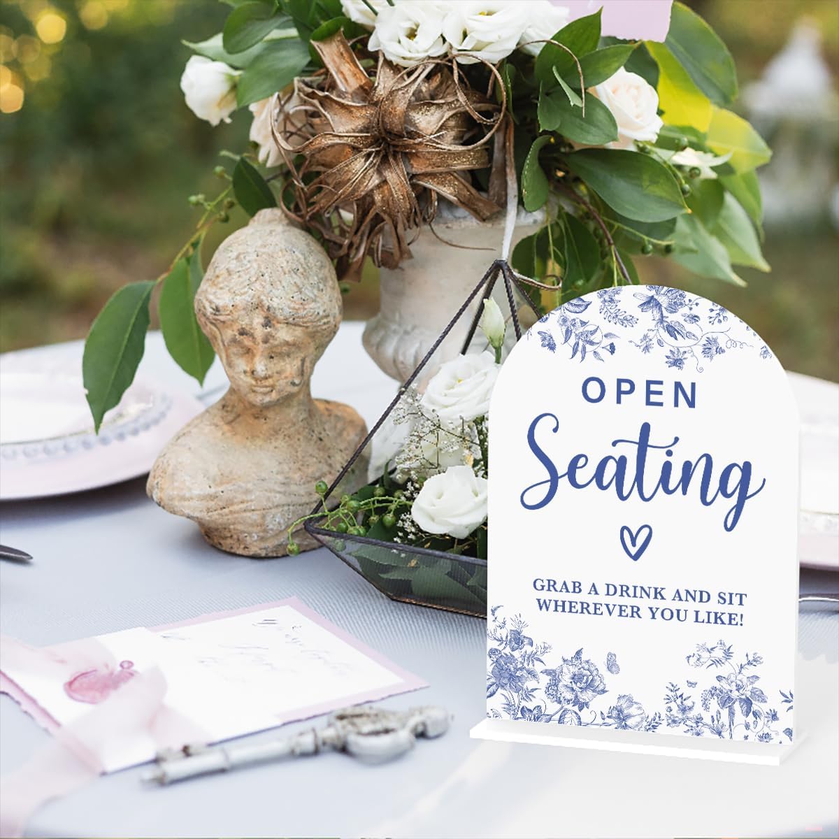 Acrylic Wedding Signs, Dusty Blue Wedding Decor, Blue Weddings Decor, Open Seating Signs for Reception, Modern Calligraphy Arch Acrylic Table Top Sign for Weddings Parties Dinners (White)