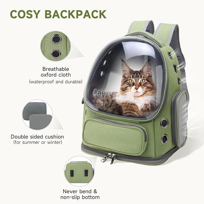 Cat Backpack Carrier, Breathable Cat Carrier Large Space Bubble Pet Backpack for Kitty Small Dog up to 15lbs, Transparent & Foldable Pet Carrier for Travel Hiking-PawvioPets