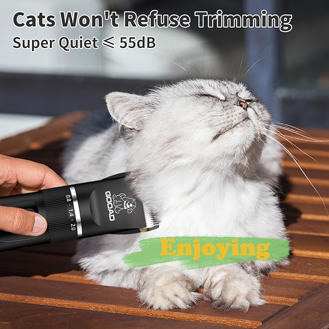 Cat Clippers, Professional Cat Grooming Kit, Cordless Cat Grooming Clippers for Thick Coats, Cat Hair Trimmer, Low Noise Cat Shaver Clippers, Quiet Pet Hair Clippers Tools for Cats Dogs (Black)-PawvioPets