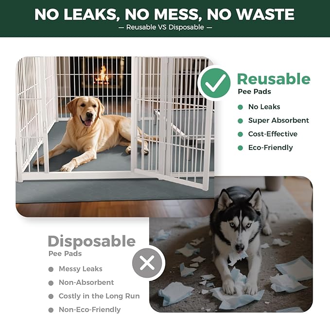 FXW Washable Pee Pads for Dogs, Puppy Pads with Super Absorbent, Specifically Designed Rollick/Homeplus 24inch 8 Panels Dog Playpen, 29" Octagon, Gray, 1 Pack-PawvioPets