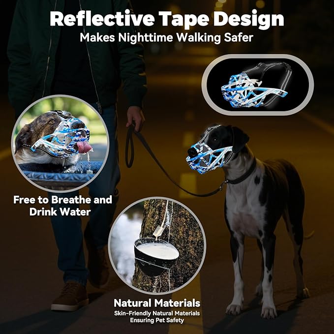 Dog Muzzle for Large Dogs, Medium and X-Large Aggressive Dog, Breathable Basket Muzzles, Suitable for Grooming Trimming Training, Allows Panting Drinking (Camouflage Blue, XL)-PawvioPets