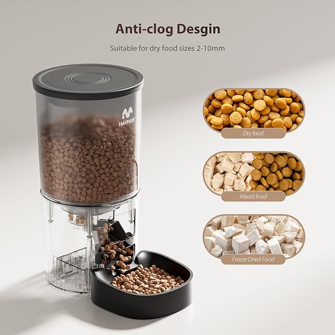 Automatic Cat Feeders, 5L Large Capacity, Timed Feeding Dry Food, Dual Power Design, Programmable Portion Size, 1-6 Meals Per Day, with Desiccant, Suitable for Small Pets Food Dispenser, Black-PawvioPets
