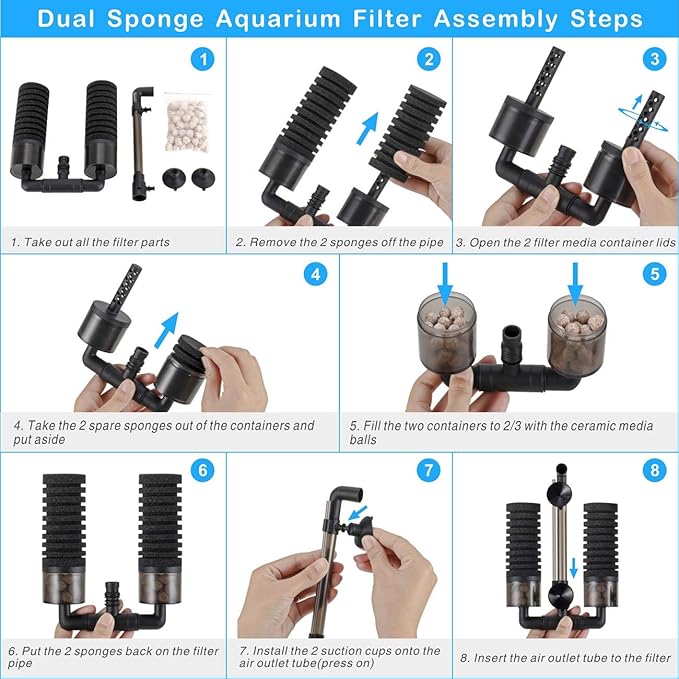 hygger Aquarium Double Sponge Filter for Fresh Water and Salt-Water Fish Tank (M)-PawvioPets