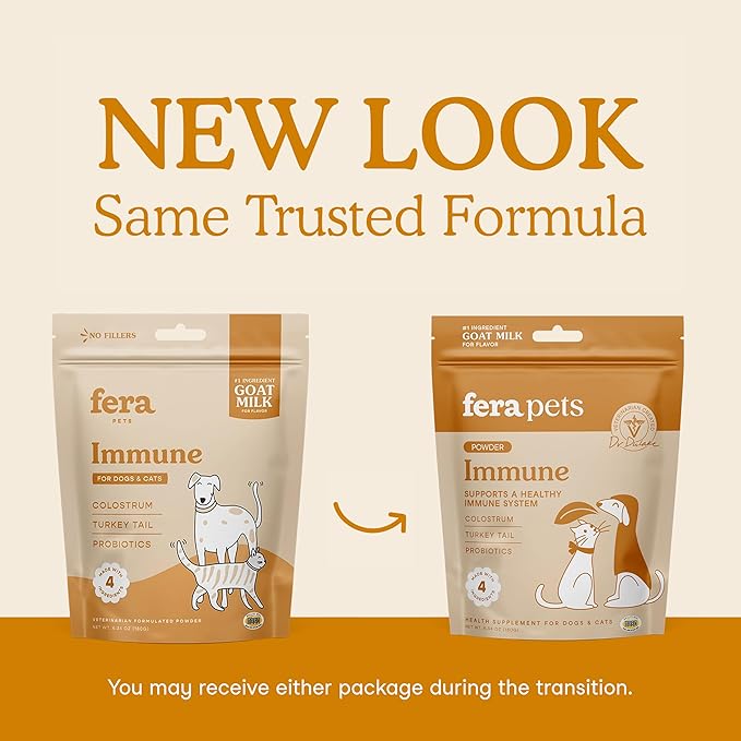 Fera Pets Immune Goat Milk for Dogs & Cats with Colostrum, Organic Turkey Tail Mushroom, & Probiotics - Improves Immune Response - for Picky Eaters - Powder - 60 TSP-PawvioPets