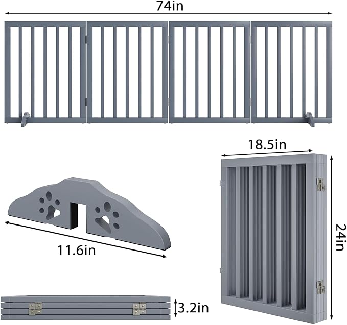 Dog Gates for Doorways 74-Inch Wide Freestanding Pet Gates for Dogs 24-inch Tall Dog Gates Indoor Stair House-PawvioPets