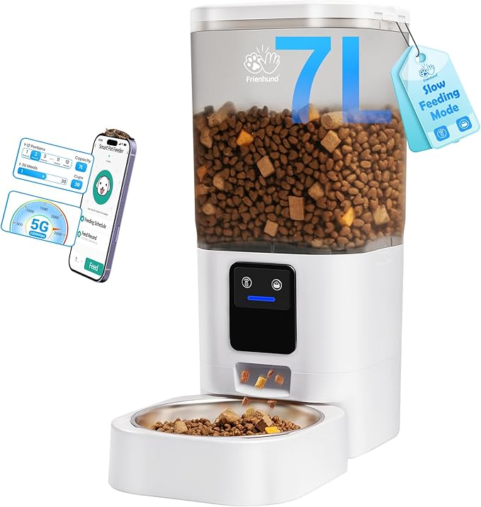 Automatic Cat Feeder with Slow Feed: 5G WiFi Automatic Dog Feeder with Smart APP Control, Auto Cat Food Dispenser with Alexa for Multiple Pets, Detachable for Easy Cleaning - 29 Cup（7L）-PawvioPets