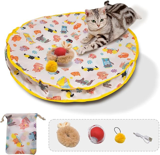 28-Inch Automatic Cat Toys Cat Play Mat with Motion-Activated Rolling Ball–Interactive Hide-and-Seek Cat Toy for Indoor Cats’ Exercise-PawvioPets