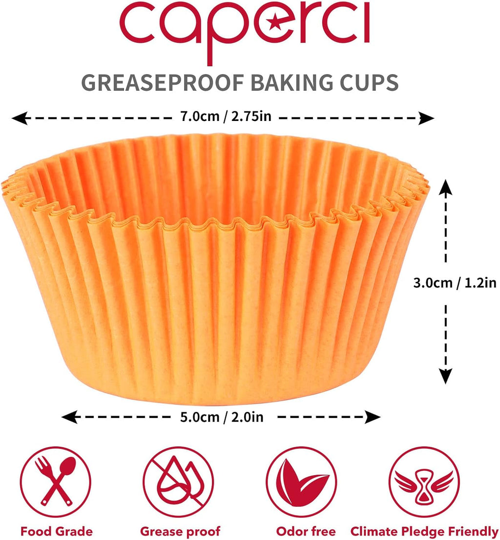Caperci Standard Orange Cupcake Muffin Liners 500-Count, No Smell, Food Grade & Grease-Proof Paper Baking Cups (Orange)