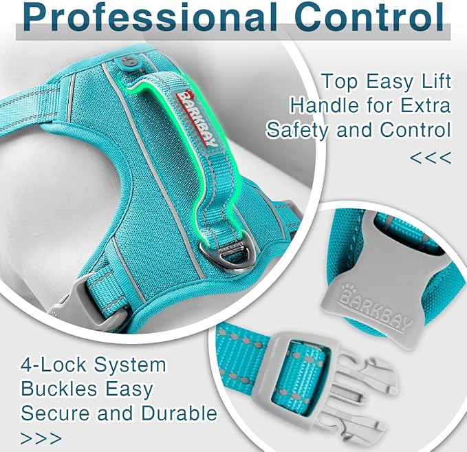 BARKBAY Dog Harness No Pull with ID Tag Pocket - Heavy Duty, Reflective, Easy Control for Large Dogs(Ocean Blue,L)-PawvioPets