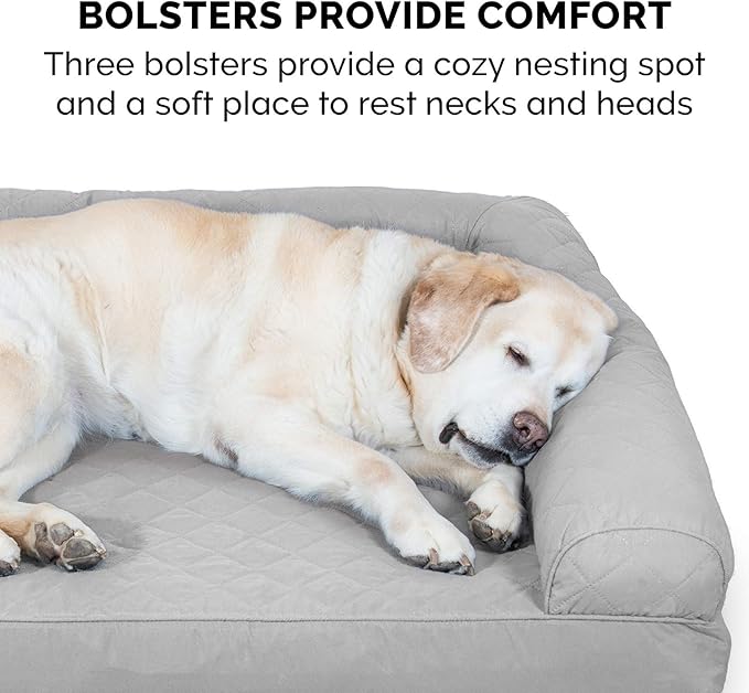 Furhaven Cooling Gel Dog Bed for Large Dogs w/ Removable Bolsters & Washable Cover, For Dogs Up to 125 lbs - Quilted Sofa - Silver Gray, Jumbo Plus/XXL-PawvioPets