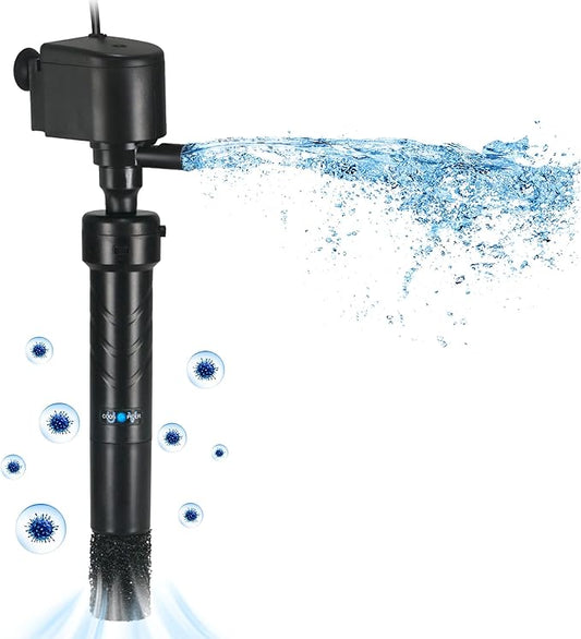 COOSPIDER Aquarium U-V Filter Green Clean Machine for 40-100 Gallon Fish Tank Crystal Clear 300GPH Submersible Water Pump Air Supply Wave Maker Green Killing-PawvioPets
