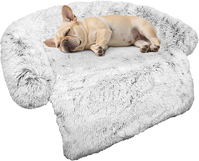 Calming Dog Bed Fluffy Plush Dog Mat for Furniture Protector with Removable Washable Cover for Large Medium Small Dogs and Cats (Small(35x31x5), Light Grey)-PawvioPets