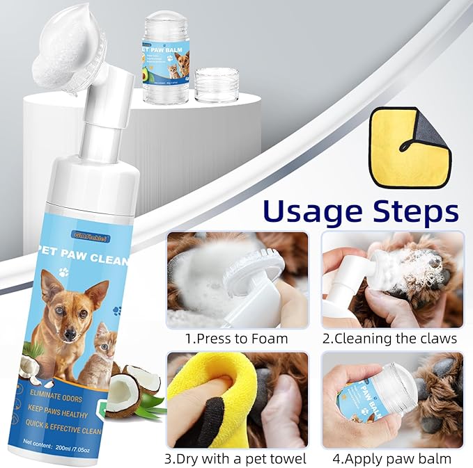 Dog Paw Care Kit,No-Rinse Paw Cleaner for Dogs & Cats,Dog Paw Balm for Heals -Repairs Dry Cracked Paws & Nose with 1 Pet Cleaning Towels,Natural Dog Paw Protector for Pet Foot Washer Care-PawvioPets