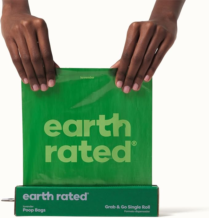 Earth Rated Dog Poop Bags, Thick Grab and Go Single Roll, Ideal for Backyard Pickups, Lavender Scented, 100 Count-PawvioPets