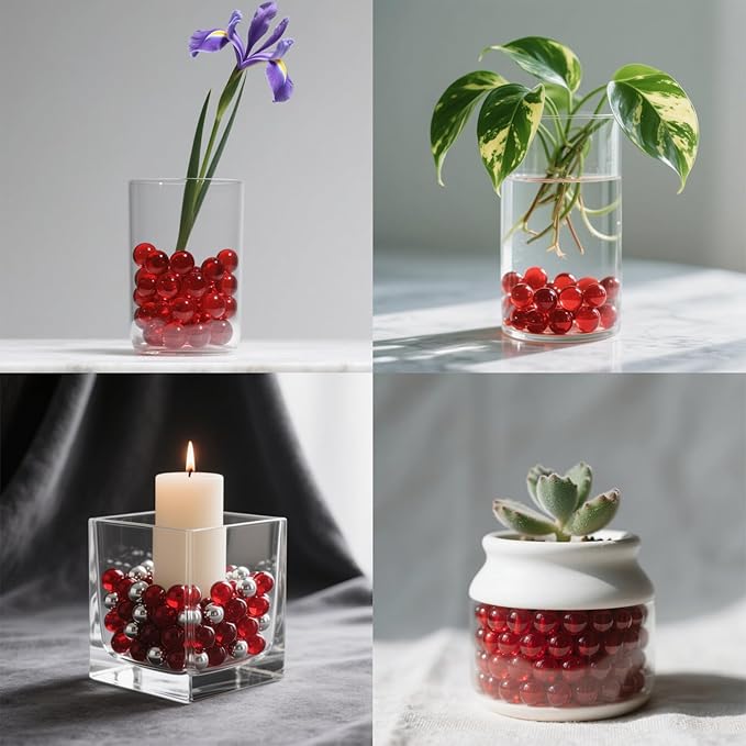 2.16LB Glass Beads Vase Filler Aquarium Gravel Decor Flat Glass Marbles Gems Pebbles Fish Tank Rocks Home Decorative Art Craft - Red-PawvioPets