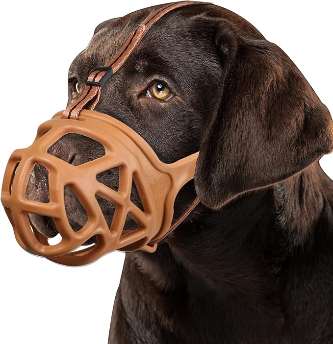BARKLESS Dog Muzzle, Basket Muzzle for Biting, Chewing and Scavenging, Humane Cage Mouth Cover, Perfect for Grooming and Training Small Aggressive Reactive Dogs (XS, Brown)-PawvioPets