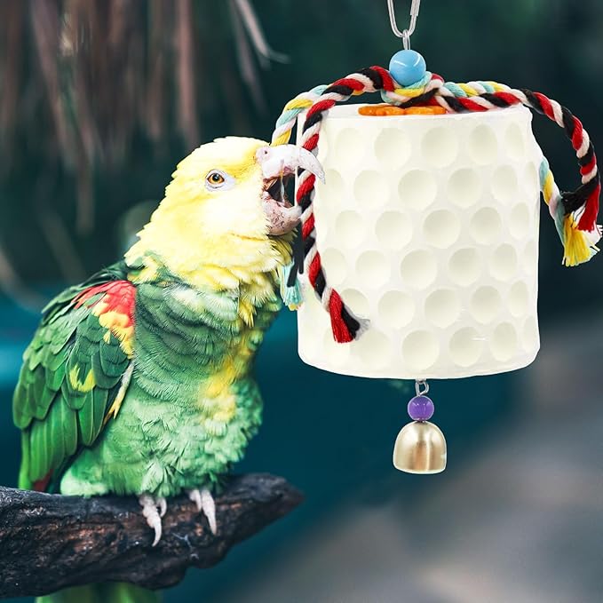 Extra Large Bird Chewing Toy, Parrot Beak Grinding Calcium Stone with Bells, Bird Cage Accessories, Cage Toys for Cockatiel Parakeet Parrot Budgies Rat Hamster Chinchilla Rabbit Bunny African Grey-PawvioPets