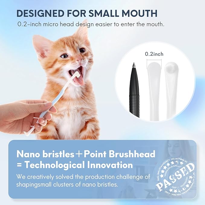 4 Pcs Dual-Sided Cat Toothbrush with Micro Brush Head, Ultra Soft Nano Bristles Pet Toothbrush Kit, Kitten/Puppy Toothbrushes, Fit into Cats/Small Dogs Mouth, Avoid Bleeding Gums-PawvioPets
