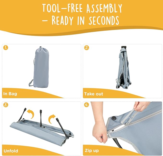 Daisy Cot, XL Foldable Elevated Dog Bed, Portable Raised Outdoor Folding Dog Cots, Cooling, Chew Proof, Waterproof, Heavy Duty Up to 160 lbs for Camping/Home, Grey, 49"x 33"x7"-PawvioPets