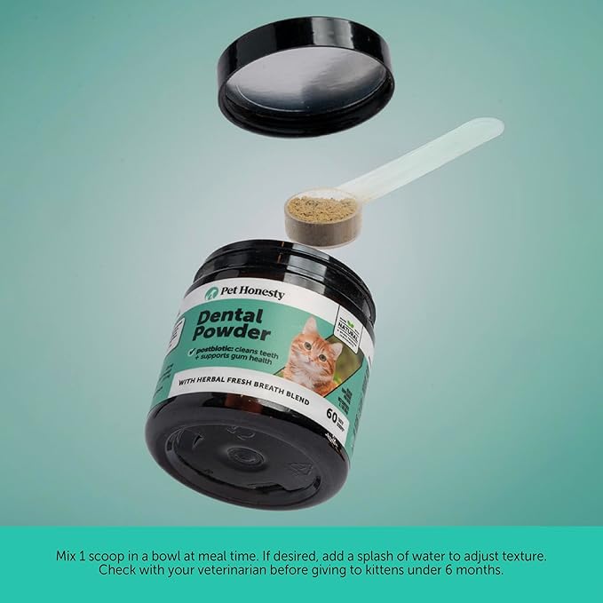 Cat Breath Freshener Dental Powder for Teeth Cleaning Plaque Off, Dental Care for Cats, Tartar Remover for Teeth with Natural Herbal Blend (60 Day Supply)-PawvioPets