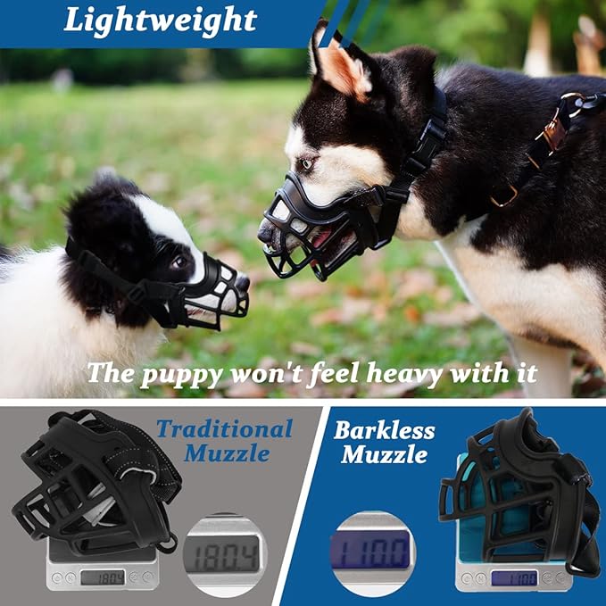 BARKLESS Dog Muzzle, Basket Muzzle Anti Biting Chewing, Sturdy Lightweight Cage Mouth Cover for Small Medium Large Sized Dogs, Allows Panting Drinking, Suitable for Grooming Trimming Training-PawvioPets