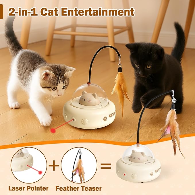 AIERSA Interactive Cat Toys for Indoor Cats, Automatic Enrichment Toy with LED Light and Feather for Cats and Kittens, Moving Self Play Stimulation Toy for Cat Lover Gifts-PawvioPets