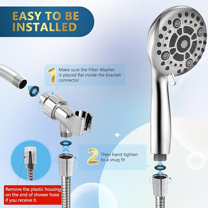 6 Spray Modes High Pressure Handheld Showerhead Set Upgraded 5 Inches Shower Head with Handheld Spray Premium Chrome Handheld Shower Head 60 Inches Stainless Steel Hose-1-Min Install-PawvioPets