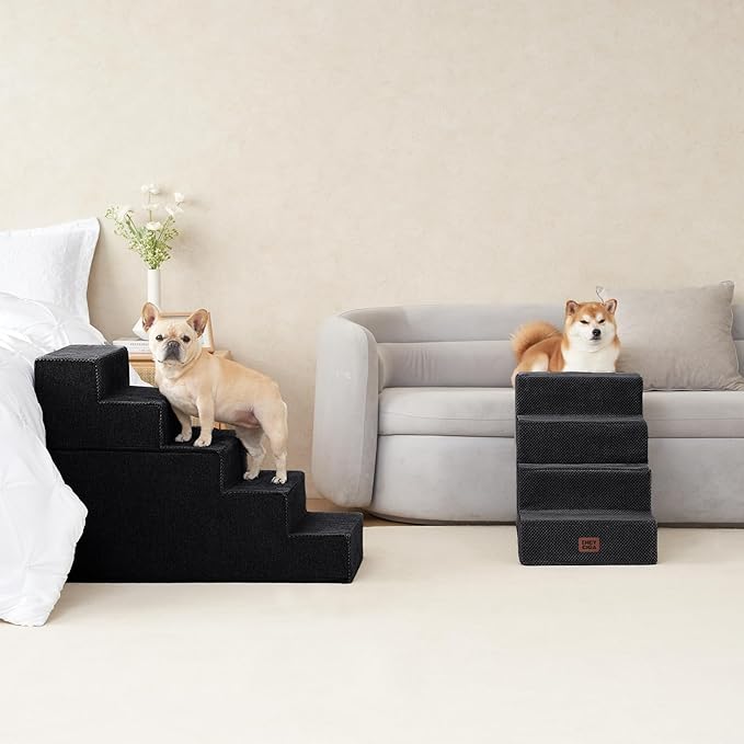 EHEYCIGA Dog Stairs for High Bed 25" H, 5-Step Extra Wide Dog Steps for Bed, Pet Steps for Small Dogs and Cats, Non-Slip Balanced Pet Ramp Indoor, Black-PawvioPets