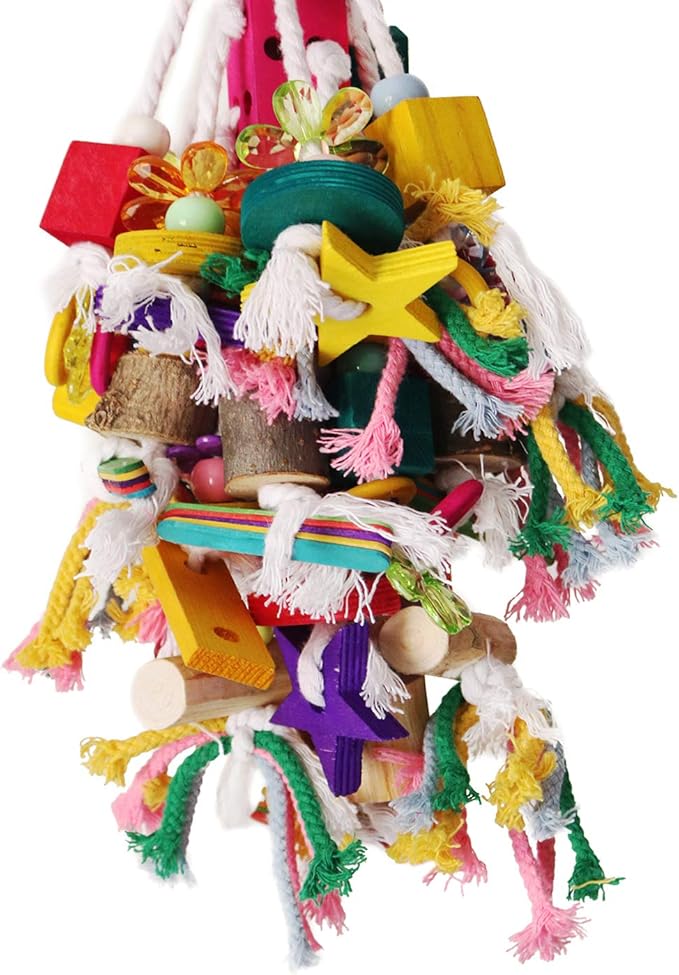 BWOGUE Large Parrot Chew Toy Bird Chewing Toy Multicolored Wooden Blocks Tearing Toys for African Grey Macaws Cockatoos Eclectus Amazon Parrot Birds-PawvioPets