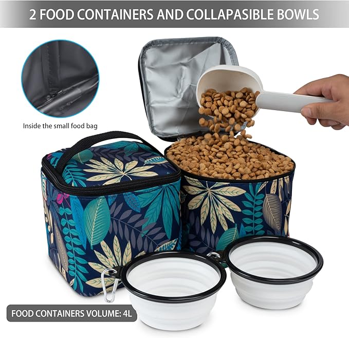 BAGLHER Pet Travel Bag, Double-Layer Pet Supplies Backpack (for All Pet Travel Supplies), Pet Travel Backpack with 2 Silicone Collapsible Bowls and 2 Food Baskets Hawaii-PawvioPets