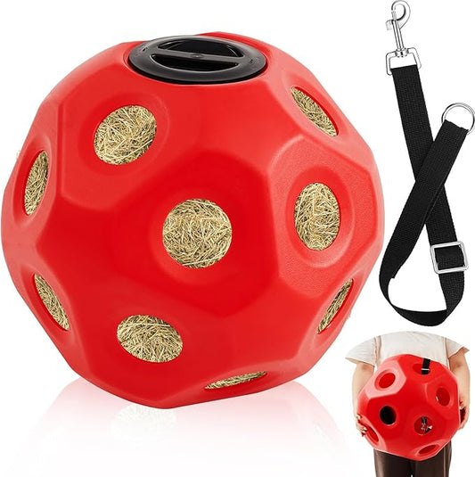 15.75" Hay Ball for Horse with Hanging Strap Slow Feed Horse Treat Ball Extra Large Hanging for Paddock Stall Stable Supplies(Red)-PawvioPets