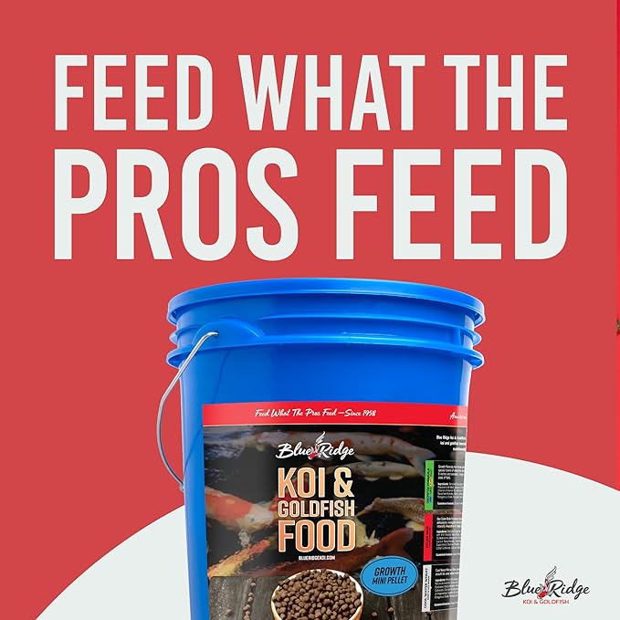 Blue Ridge Koi Fish Food 14lb - Koi Food Mini Growth Formula, Goldfish Food, Premium Fish Food for Ponds, Ponds Fish Food, Floating Pond Pellets-PawvioPets