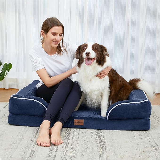 Comfort Expression Medium Dog Beds Waterproof Orthopedic Foam Dog Sofa Beds for Medium Large Dogs Comfy Pet Bed with Washable Removable Cover & Non-Slip Bottom(Medium,Navy Blue)-PawvioPets