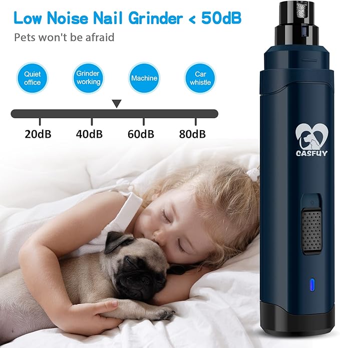 Casfuy Dog Nail Grinder Upgraded - Professional 2-Speed Electric Rechargeable Pet Nail Trimmer Painless Paws Grooming & Smoothing for Small Medium Large Dogs & Cats(Dark Blue)-PawvioPets