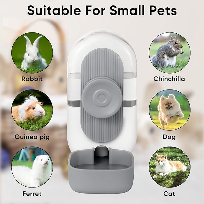 28oz Hanging Automatic Water Dispenser，Rabbit Water Bottle,Bunny Guinea Pig Ferret Water Bowl for Cage,Suitable for Small Animal Puppies(Cage Grid Spacing Over 1.2'') (Gray)-PawvioPets