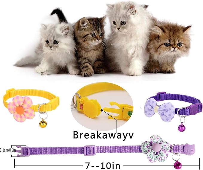 16 PCS Cute Cat Collars Breakaway with Bell for Boy Cats and Girl Cats Gifts (#5-Multicolor Plaid)-PawvioPets