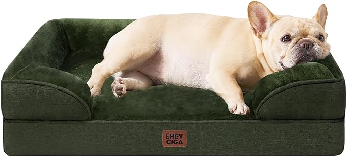 EHEYCIGA Orthopedic Dog Bed for Small Dogs, Waterproof Memory Foam Small Dog Beds with Sides, Non-Slip Bottom and Egg-Crate Foam Medium Pet Couch Bed with Washable Removable Cover, Dark Green-PawvioPets