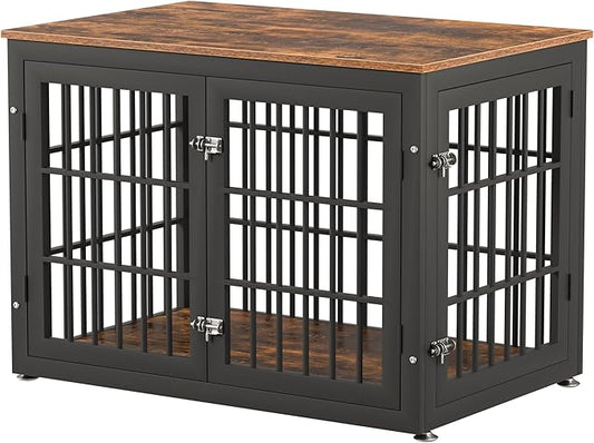 38 Inch Heavy Duty Dog Crate Furniture for Large and Medium Dogs, Decorative Pet House End Table, Wooden Cage Kennel Furniture Indoor, Rustic Brown-PawvioPets