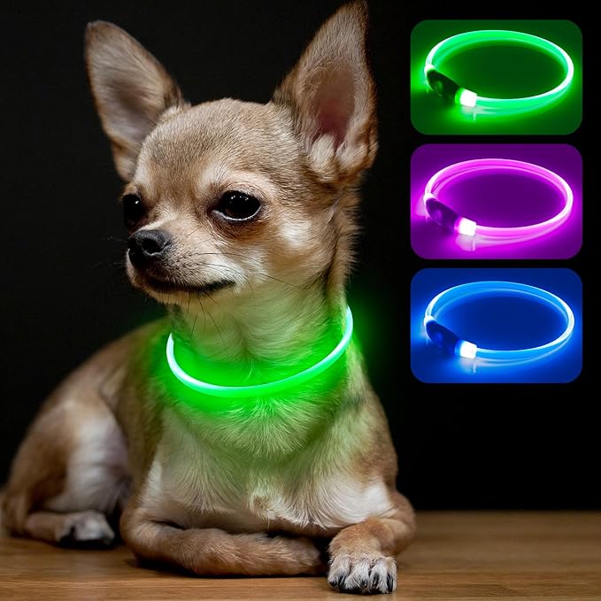 BSEEN Light Up Dog Collar - Rainproof Rechargeable LED Dog Collar - TPU Cuttable Glowing Pet Collar for Small Dogs& Cats - Puppy Safety Dog Lights for Night Walking (XS- Green 40cm)-PawvioPets