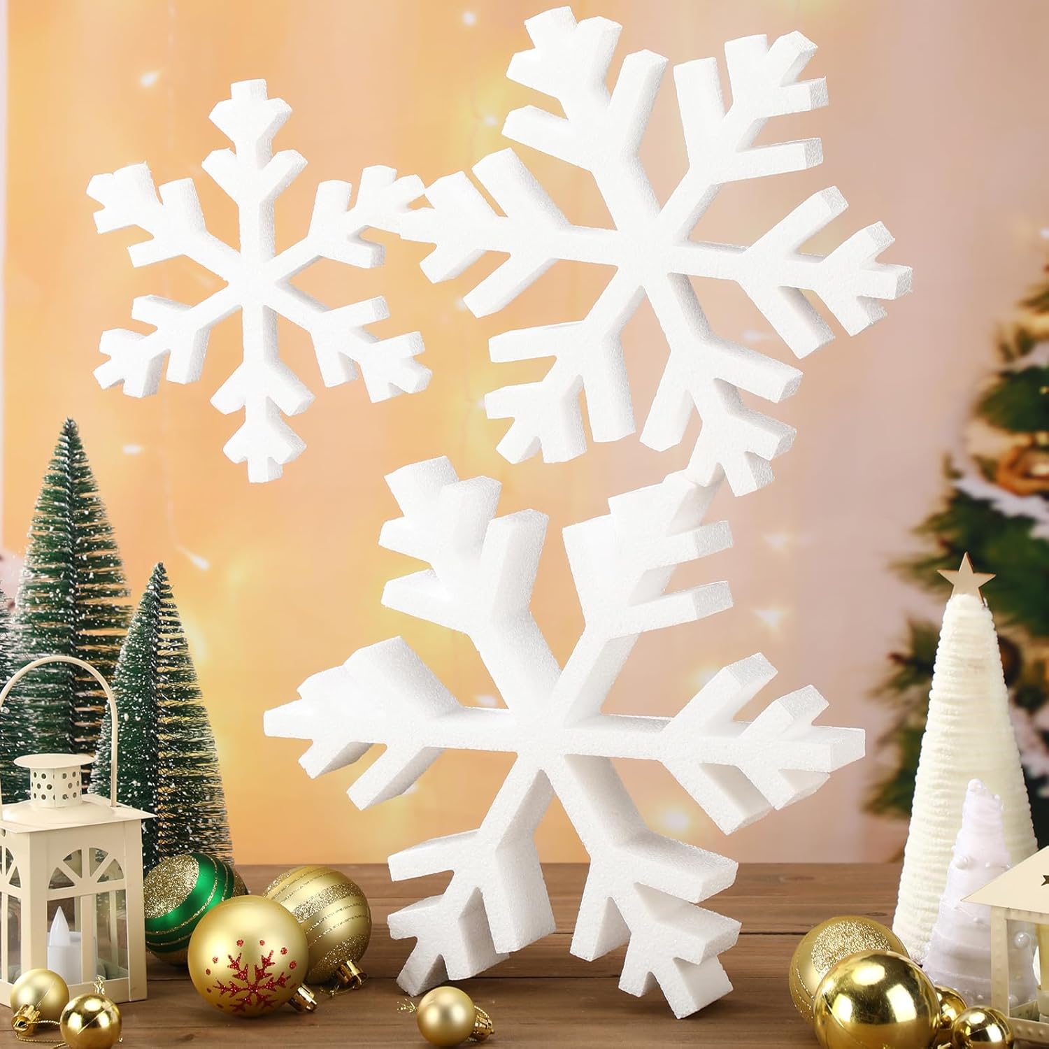 Thyle 3 Pcs Foam Snowflake Table Decor 3D Christmas Tabletop Signs Winter Decorations White Snowflake Centerpiece for Christmas Xmas Party Decor