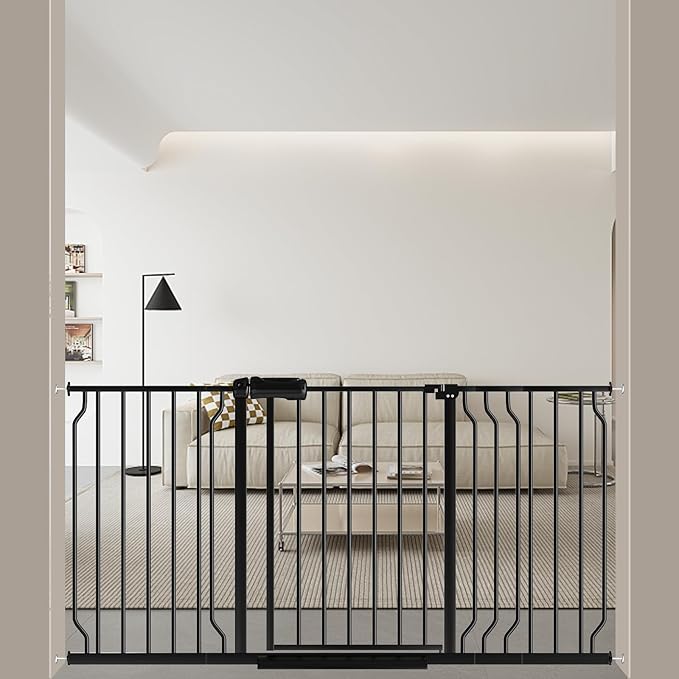 ALLAIBB Extra Wide Pressure Mounted Baby Gate Walk Through Child Kids Safety Toddler Tension Black Long Large Pet Dog Gates with Extension for doorways Kitchen (52.76-62.2"/134-158cm, Black)-PawvioPets