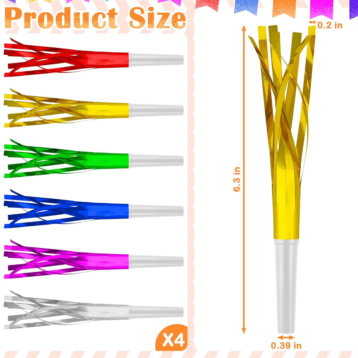 24 PC Multi Party Blowers for Adults Party Horns Birthday Blowers Noisemakers Blowouts Whistles Metallic Fringed Party Blower for Birthday Sporting Events Graduation